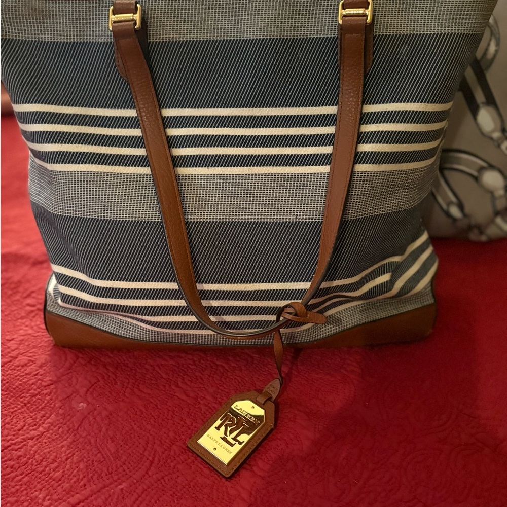 Ralph Lauren Blue and White Striped Tote